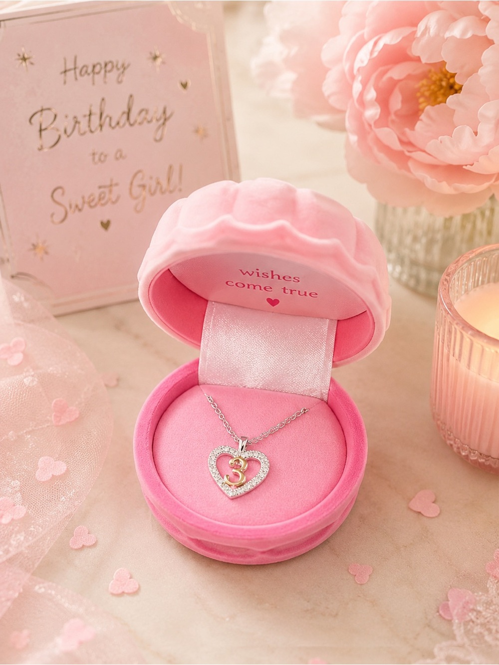 3rd Birthday Heart Pendant Necklace in gift box